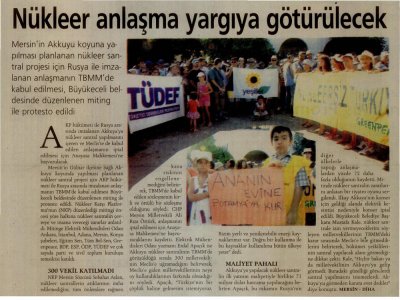 NÜKLEER ANLAŞMA YARGIYA GÖTÜRÜLECEK (GÜNLÜK GAZETESİ, 10.08.2010)