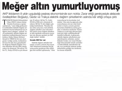 MEĞER ALTIN YUMURTLUYORMUŞ (YENİÇAĞ GAZETESİ, 12.09.2010)