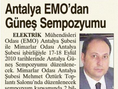 ANTALYA EMO'DAN GÜNEŞ SEMPOZYUMU (SABAH AKDENİZ-12.09.2010)