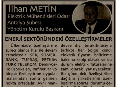 ENERJİ SEKTÖRÜNDEKİ ÖZELLEŞTİRMELER (SON HABER-08.11.2010)