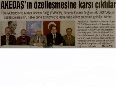 AKEDASIN ÖZELLEŞMESİNE KARSI ÇIKTILAR (GAZETE BİR-01.12.2010)