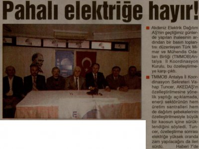 PAHALI ELEKTRİĞE HAYIR! (GERÇEK AKDENİZ-01.12.2010)