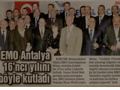 EMO ANTALYA 16`INCI YAŞINI BÖYLE KUTLADI (HÜRRİYET AKDENİZ-31.12.2010)