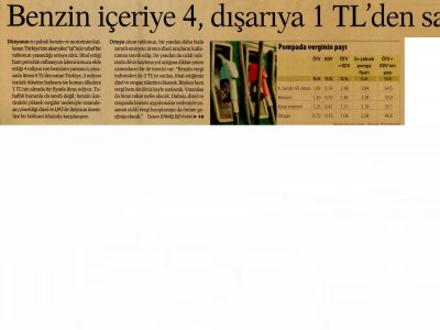 BENZİN İÇERİYE 4, DIŞARIYA 1 TL`DEN SATILIYOR (DÜNYA GAZETESİ, 06.01.2011)