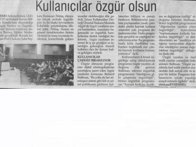 STALLMAN: DİJİTAL SÖMÜRGELEŞTİRME YARATILIYOR (EVRENSEL GAZETESİ, 02.03.2011)