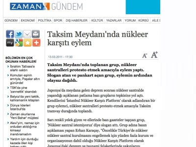 TAKSİM MEYDANI`NDA NÜKLEER KARŞITI EYLEM - ZAMAN ONLİNE (13 MART 2011)