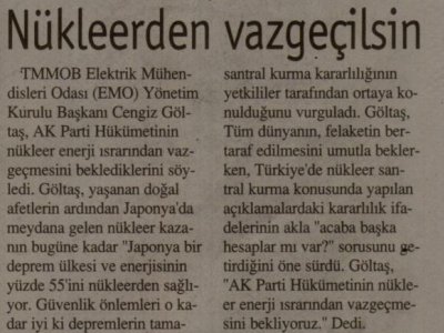 NÜKLEERDEN VAZGEÇİLSİN (AKDENİZ MANŞET-02.04.2011)