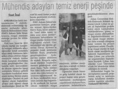 MÜHENDİS ADAYLARI TEMİZ ENERJİ PEŞİNDE (EVRENSEL, 07.04.2011)