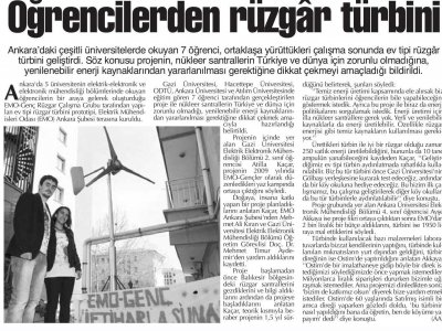 ÖĞRENCİLERDEN RÜZGAR TÜRBİNİ (BAŞKENT GAZETESİ, 09.04.2011)