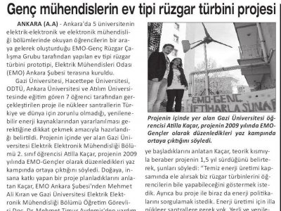GENÇ MÜHENDİSLERİN EV TİPİ RÜZGAR TÜRBİNİ PROJESİ (KIRMIZI BEYAZ, 09.04.2011)