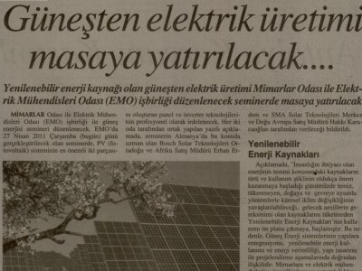 GÜNEŞTEN ELEKTRİK ÜRETİMİ MASAYA YATIRILACAK (ANTALYA KÖRFEZ-27.04.2011)