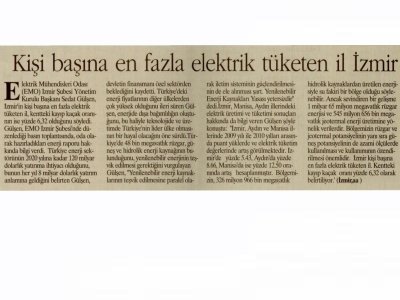 KİŞ BAŞINA EN FAZLA ELEKTRİK TÜKETEN İL İZMİR -26.06.2011 - HÜRSES