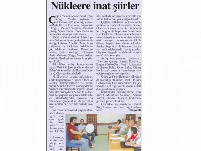 NÜKLEERE İNAT ŞİİRLER (BAŞKENT GAZETESİ, 26.07.2011)