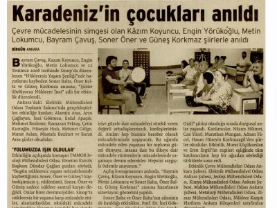 KARADENİZ`İN ÇOCUKLARI ANILDI (BİRGÜN, 26.07.2011)