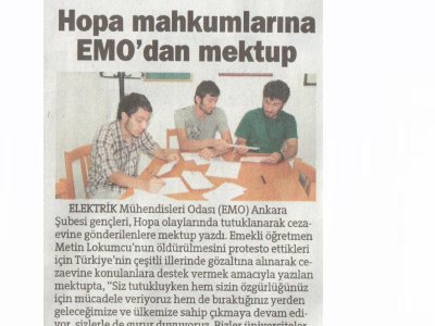 HOPA MAHKUMLARINA EMO’DAN MEKTUP (HÜRRİYET ANKARA, 12.08.2011)