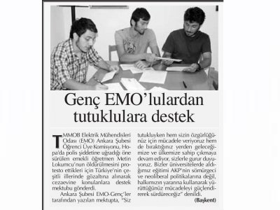 GENÇ EMO`LULARDAN TUTUKLULARA DESTEK (BAŞKENT GAZETESİ, 12.08.2011)