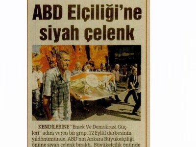 ABD ELÇİLİĞİNE SİYAH ÇELENK (HÜRRİYET ANKARA, 12.09.2011)