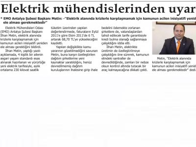 ELEKTRİK MÜHENDİSLERİNDEN UYARI (FİNİKE AKDENİZ-06.10.2011)