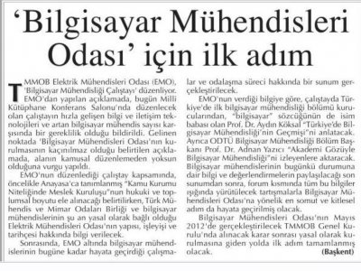 `BİLGİSAYAR MÜHENDİSLERİ ODASI` İÇİN İLK ADIM (BAŞKENT GAZETESİ, 15.10.2011)
