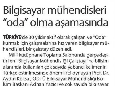 BİLGİSAYAR MÜHENDİSLERİ `ODA` OLMA AŞAMASINDA (YENİ GAZETEM EGE, 17.10.2011)