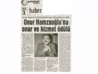 PROF. DR. ONUR HAMZAOĞLU`NA ONUR VE HİZMET ÖDÜLÜ