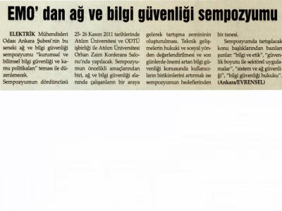 EMO’DAN AĞ VE BİLGİ GÜVENLİĞİ SEMPOZYUMU (EVRENSEL, 09.11.2011)