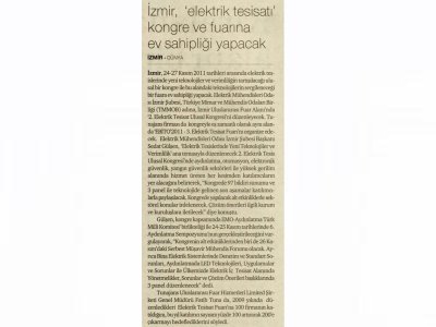 İZMİR ELEKTRİK TESİSATI KONGRE VE FUARINA EV SAHİPLİĞİ YAPACAK - 01.11.2011 - DÜNYA
