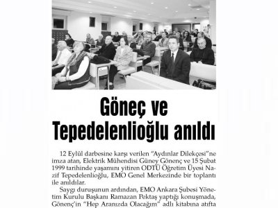 GÖNEÇ VE TEPEDELENLİOĞLU ANILDI (EVRENSEL, 30.12.2011)