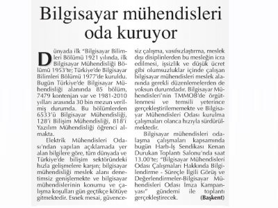 BİLGİSAYAR MÜHENDİSLERİ ODA KURUYOR (BAŞKENT GAZETESİ, 28.01.2012)