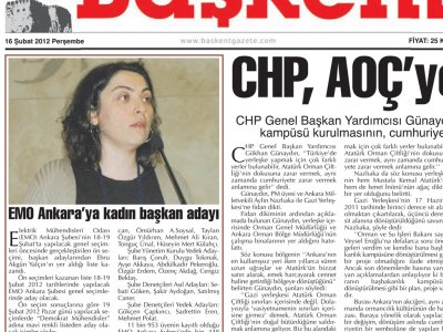 EMO ANKARA’YA KADIN BAŞKAN ADAYI (BAŞKENT GAZETESİ, 16.02.2012)