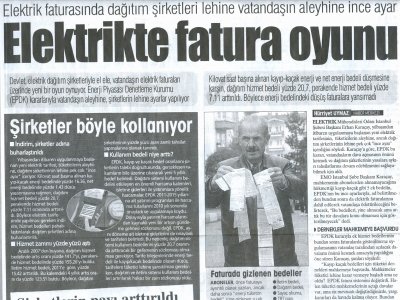 ELEKTRİKTE FATURA OYUNU (10 ŞUBAT 2012 - YURT GAZETESİ)