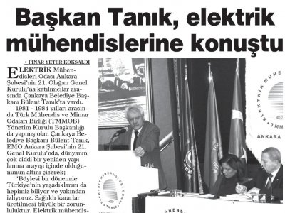 BAŞKAN TANIK, ELEKTRİK MÜHENDİSLERİNE KONUŞTU (İL GAZETESİ, 22.2.2012)