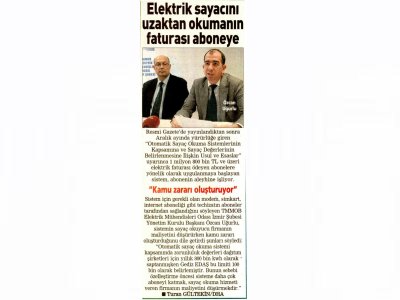 ELEKTRİK SAYACINI UZAKTAN OKUMANIN FATURASI ABONEYE - 01.03.2012 - POSTA EGE