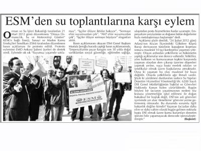 ESM`DEN SU TOPLANTILARINA KARŞI EYLEM (BAŞKENT GAZETESİ, 21.3.2012)
