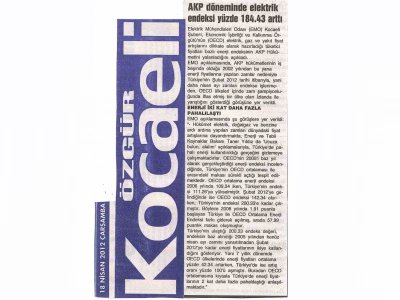 AKP DÖNEMİNDE ELEKTRİK ENDEKSİ YÜZDE 184.43 ARTTI-ÖZGÜR KOCAELİ