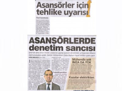 ASANSÖRLER İÇİN TEHLİKE UYARISI -04.06.2012 -MİLLİYET EGE