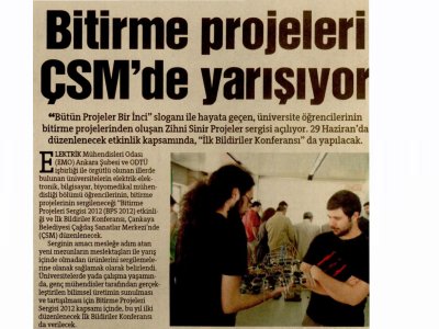 BİTİRME PROJELERİ ÇSM`DE YARIŞIYOR (HÜRRİYET ANKARA, 13.06.2012)