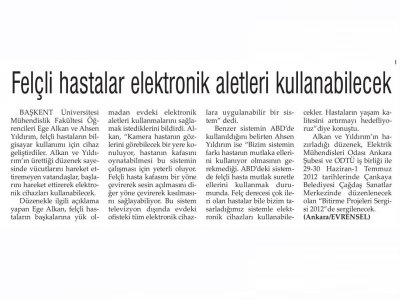 FELÇLİ HASTALAR ELEKTRONİK ALETLERİ KULLANABİLECEK (GÜNLÜK EVRENSEL, 26.06.2012)