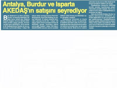 ANTALYA, BURDUR VE İSPARTA AKEDAŞ‘IN SATIŞINI SEYREDİYOR  (CUMHURİYET ANTALYA AKDENİZ-27.09.2012)