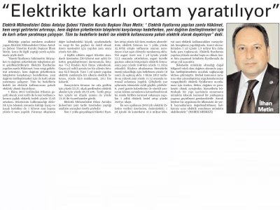 ELEKTRİKTE KARLI ORTAM YARATILIYOR (ANTALYA SON HABER- 05.10.2012)