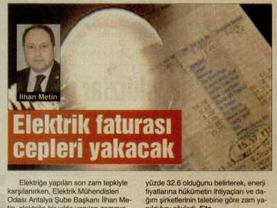 ELEKTRİK FATURASI CEPLERİ YAKACAK (AKDENİZ GERÇEK- 05.10.2012)