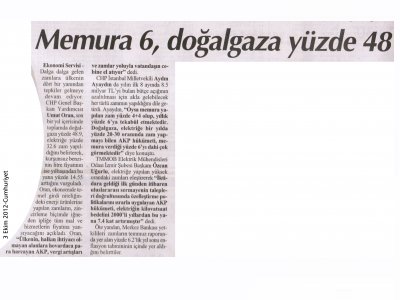 MEMURA 6, DOĞALGAZA YÜZDE 48 - 03.10.2012 - CUMHURİYET