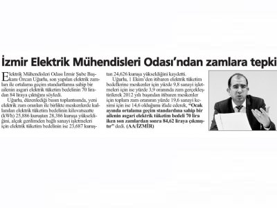 İZMİR ELEKTRİK MÜHENDİSLERİ ODASI`NDAN ZAMLARA TEPKİ - 03.10.2012 - EGE`DE BUGÜN