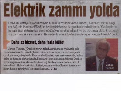 ELEKTRİK ZAMMI YOLDA (AKDENİZ GERÇEK-02.11.2012)