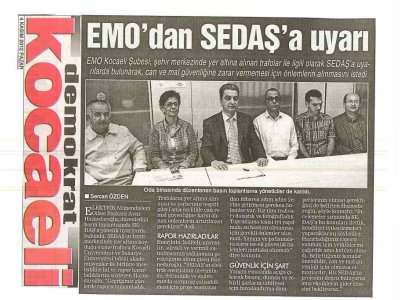 EMO`DAN SEDAŞ`A UYARI- DEMOKRAT KOCAELİ