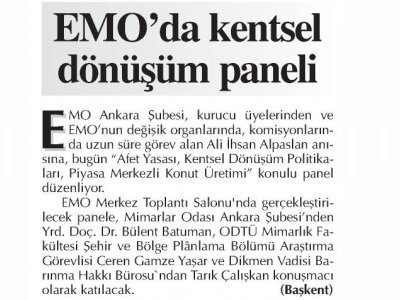 EMO`DA KENTSEL DÖNÜŞÜM PANELİ (BAŞKENT GAZETESİ, 06.11.2012)