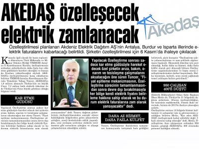 AKEDAS ÖZELESECEK ELEKTRİK ZAMLANACAK (ALANYA POSTASI- 03.11.2012)