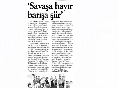 ‘SAVAŞA HAYIR BARIŞA ŞİİR’ (WWW.EVRENSEL.NET, 06.11.2012)