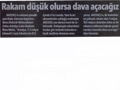 RAKAM DÜŞÜK OLURSA DAVA AÇACAĞIZ (HÜRRİYET AKDENİZ- 09.11.2012)