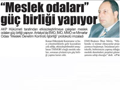‘MESLEK ODALARI‘ GÜÇ BİRLİĞİ YAPIYOR (CUMHURİYET ANTALYA AKDENİZ- 12.11.2012)